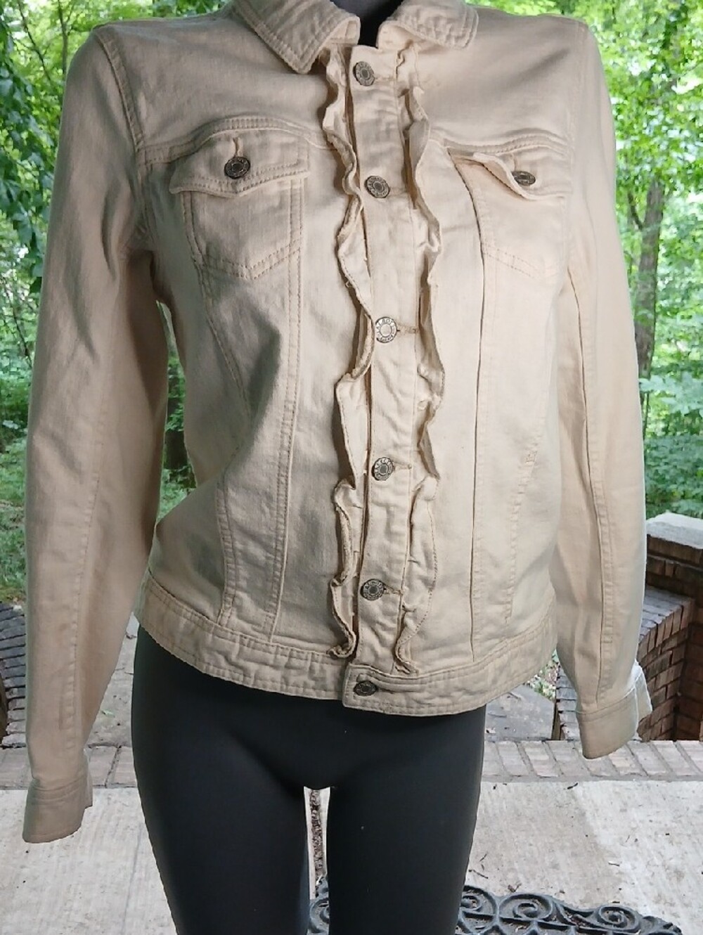 Talbots Cream Ruffle-Front Jean Jacket,szL - Picture 10 of 13